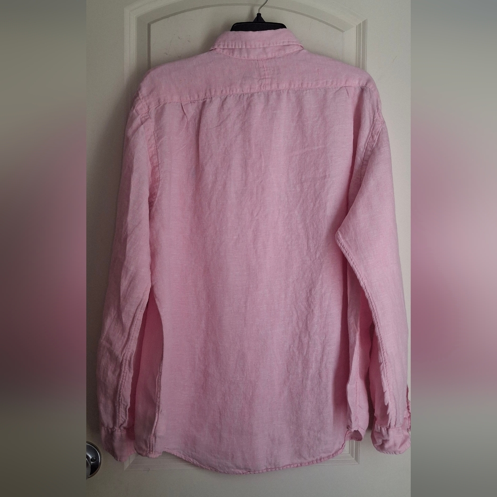 Polo Ralph Lauren Linen XL Men's Pink Button-Down Shirt Formal Travel Cruise - Picture 10 of 11